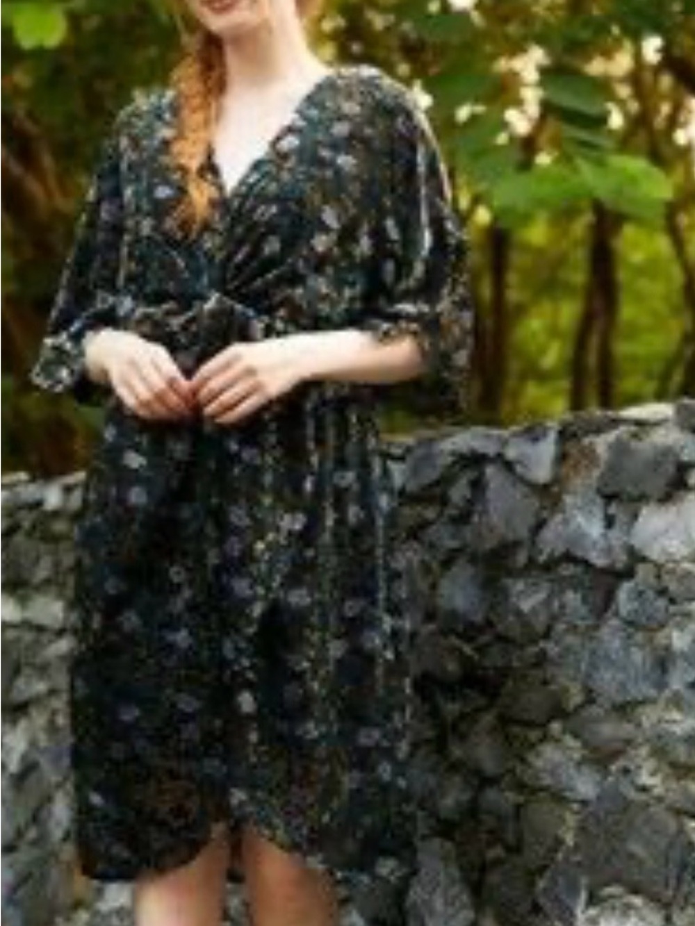 ModCloth NWT Velour Floral Fairy Whimsical Faux Wrap Knee Length Dress Small